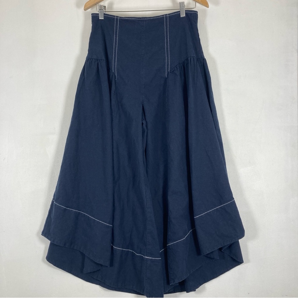 Anthropologie Pants Womens Size 8 Navy Ruffles Wide Leg Palazzo Zipper Bohemian